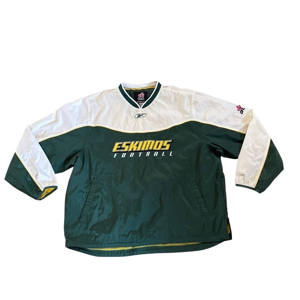 Reebok CFL Edmonton Eskimos Jacket Pullover 2XL Green White Windbreaker Football